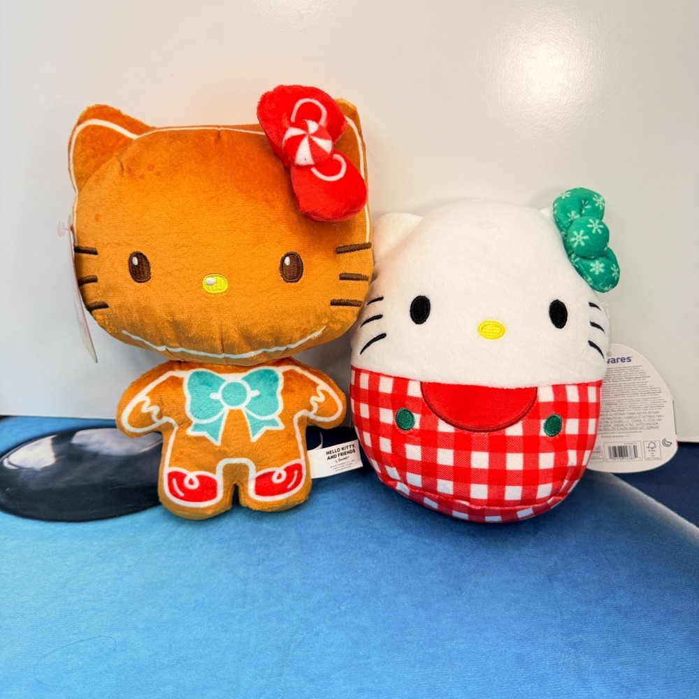 Hello Kitty Holiday Plush Lot Gingerbread Sherpa Christmas Overalls Squishmallow